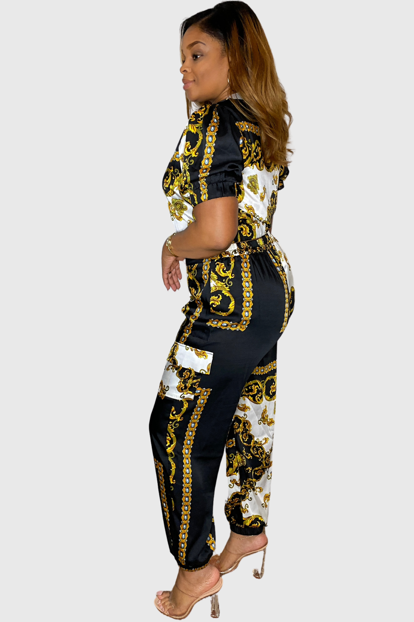 "Alluring" Black and Gold jogger set