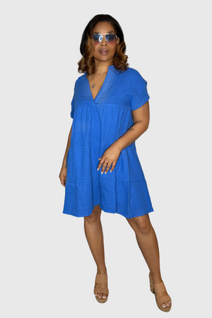 Blue Linen Doll Dress