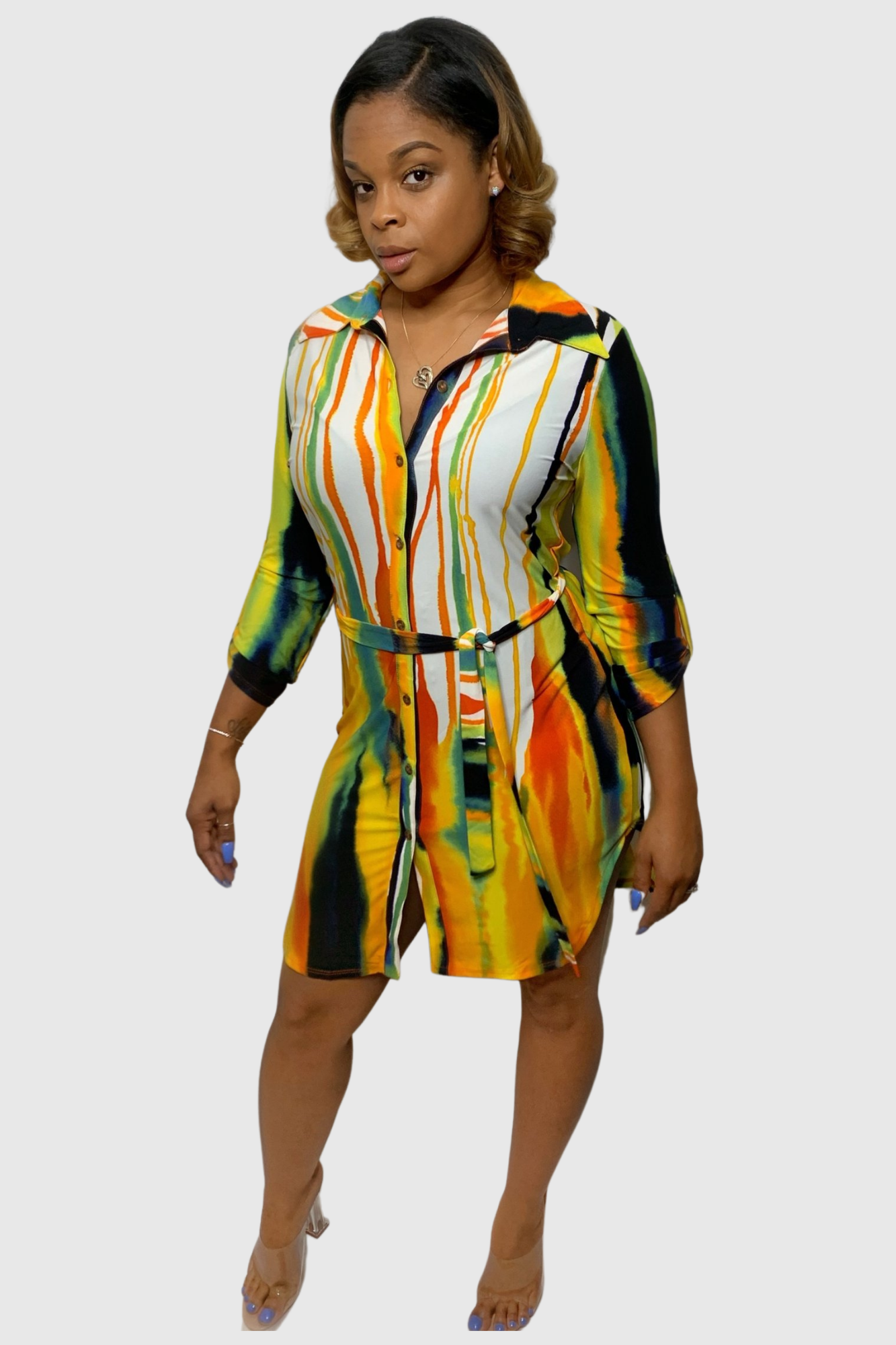 "Colorful Print" Collar Dress