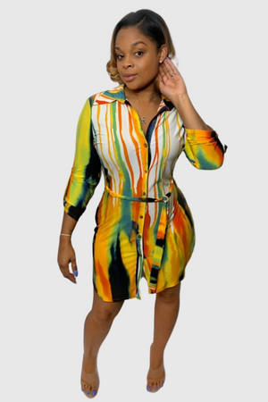 "Colorful Print" Collar Dress