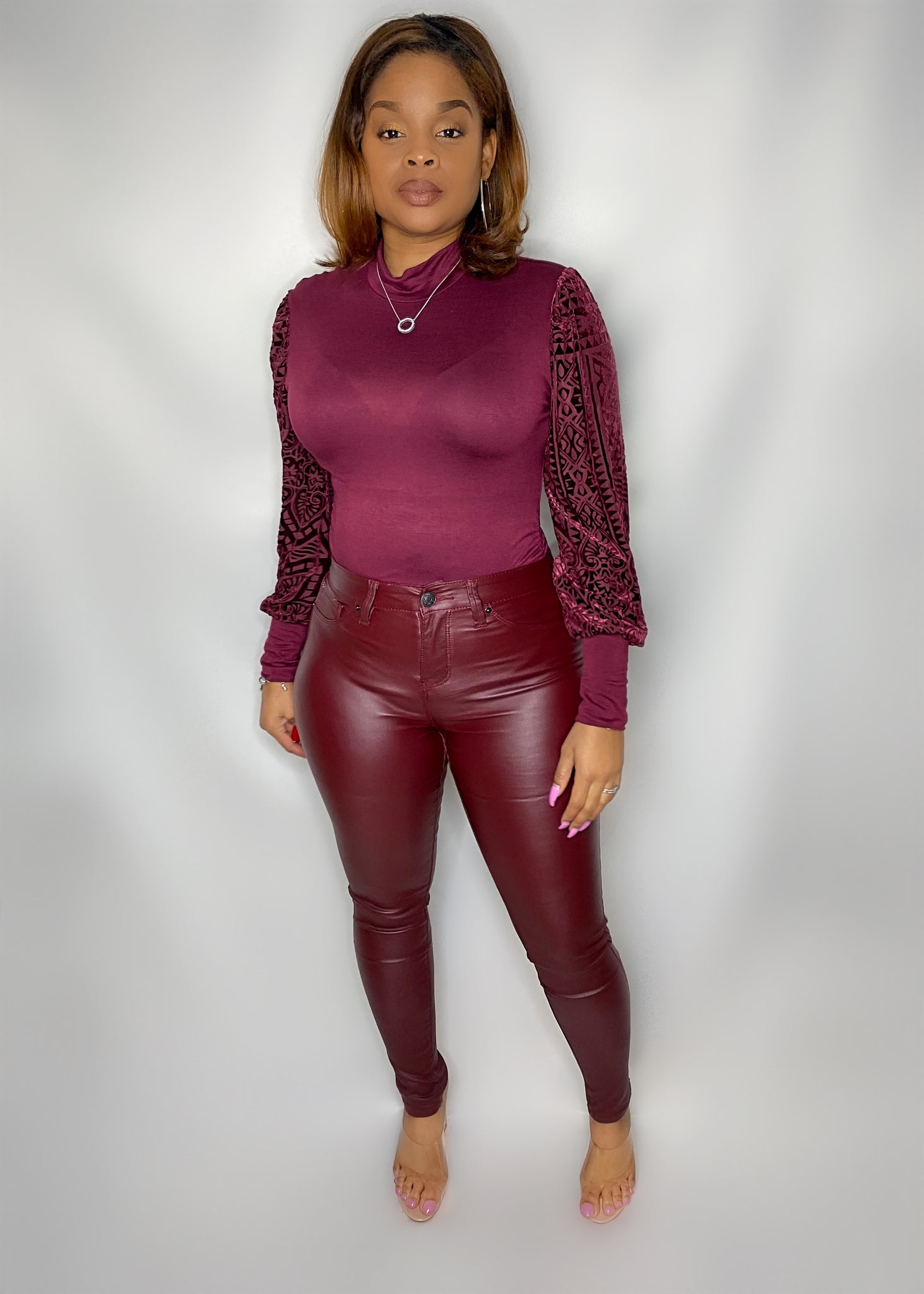 Loose Fit Burgundy Leather Trouser Pants for Women