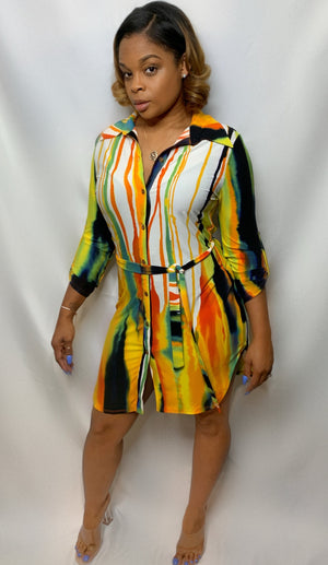 "Colorful Print" Collar Dress